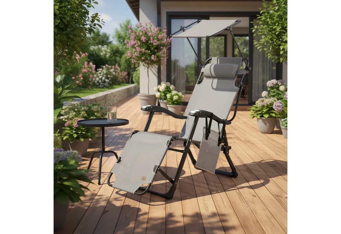 CampFeuer Gartenliege Sonnenliege Grau Klappbar