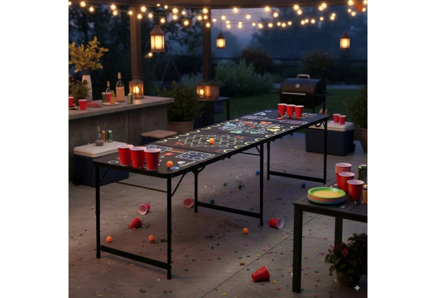 CampFeuer 6-in-1 Bierpong Tisch Klappbar Höhenverstellbar