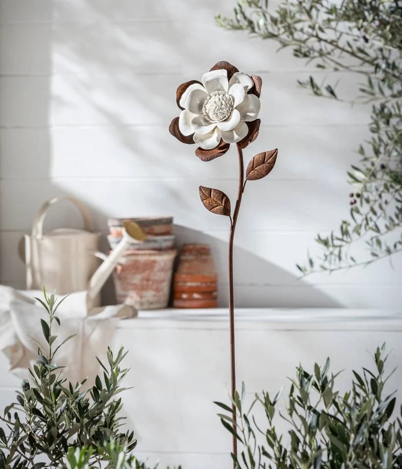 Dehner Gartenstecker Dekostab Blume Rostoptik Bronze Eisen Keramik