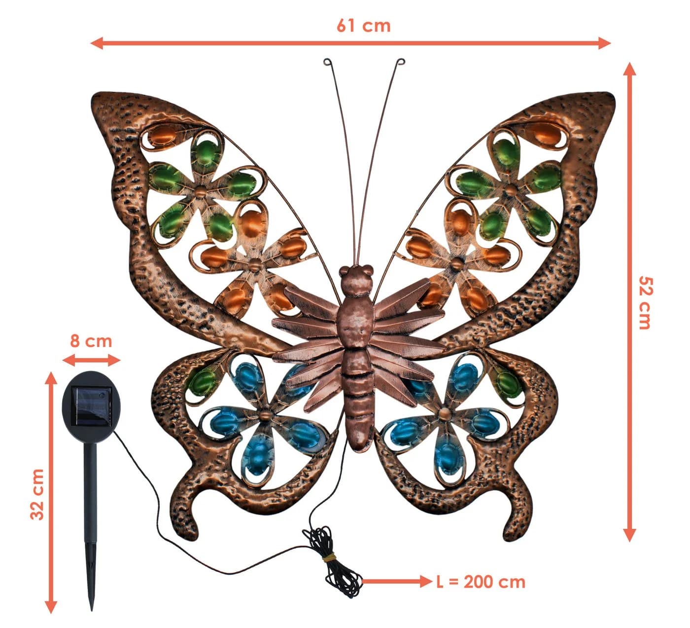Spetebo Solar Schmetterling Wandbild Bronze mit LED