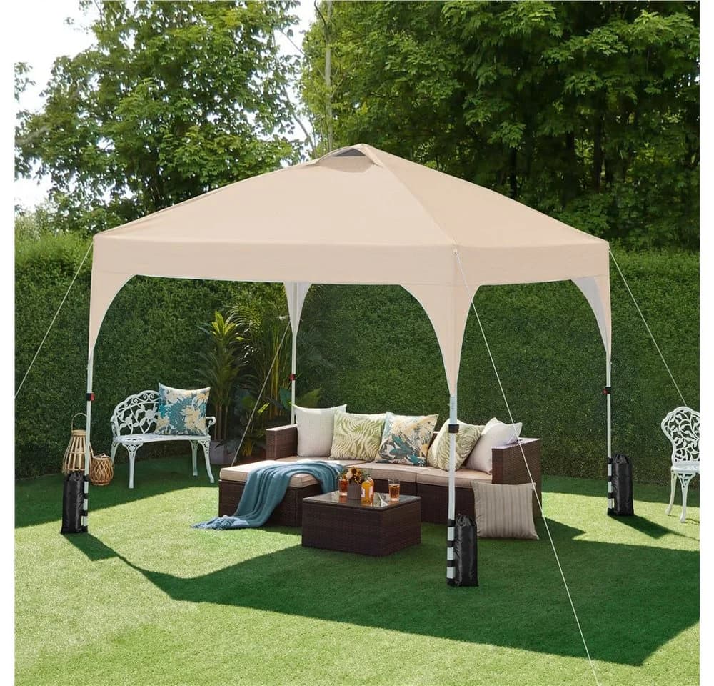 Yaheetech Faltpavillon 2,4x2,4m / 3x3m, mit 0 Seitenteilen, Pop up Pavillon Gartenpavillon mit Tragetasche, höhenverstellbar