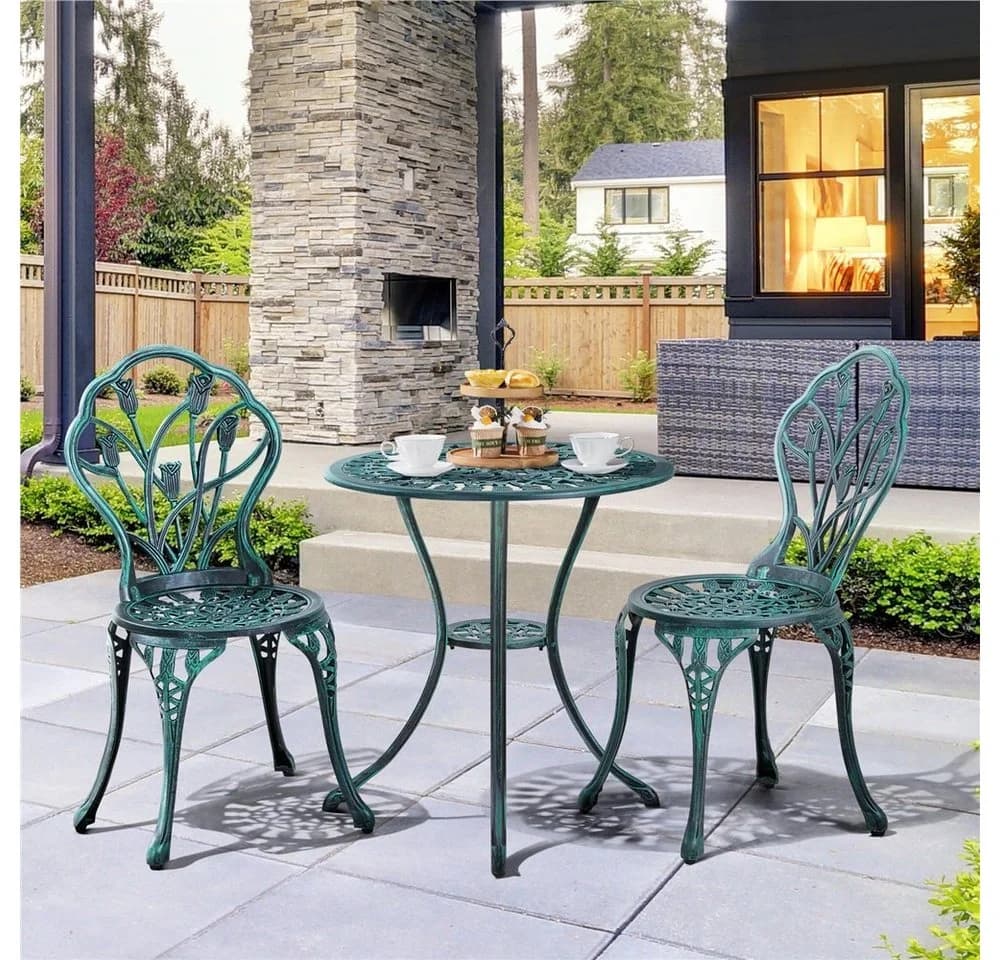 Yaheetech Balkonset 3-teilig Gartenmöbel-Set Metall Retro-Blumenmuster
