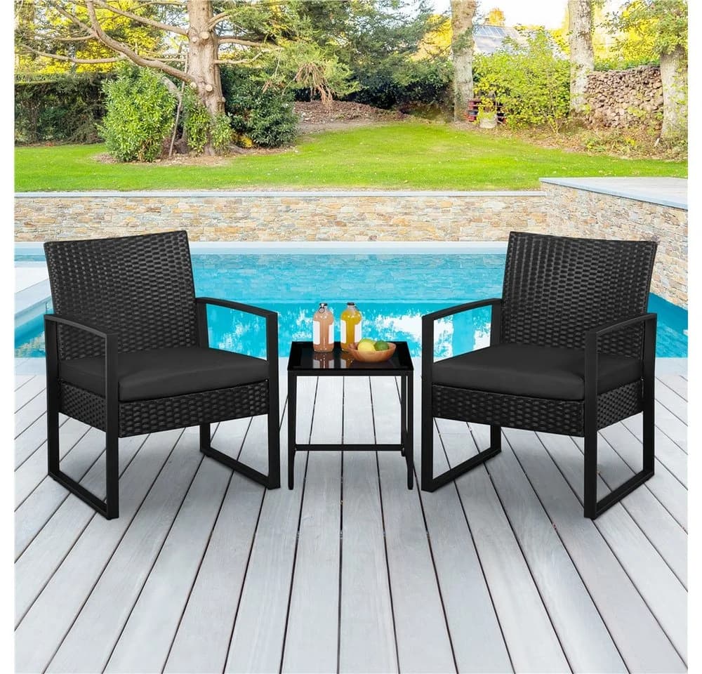 Elegantes Balkonset aus Polyrattan, Metall und Glas