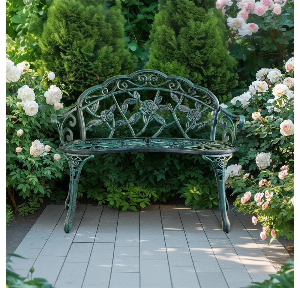 Yaheetech Gartenbank Metall 2-Sitzer Rosenmuster