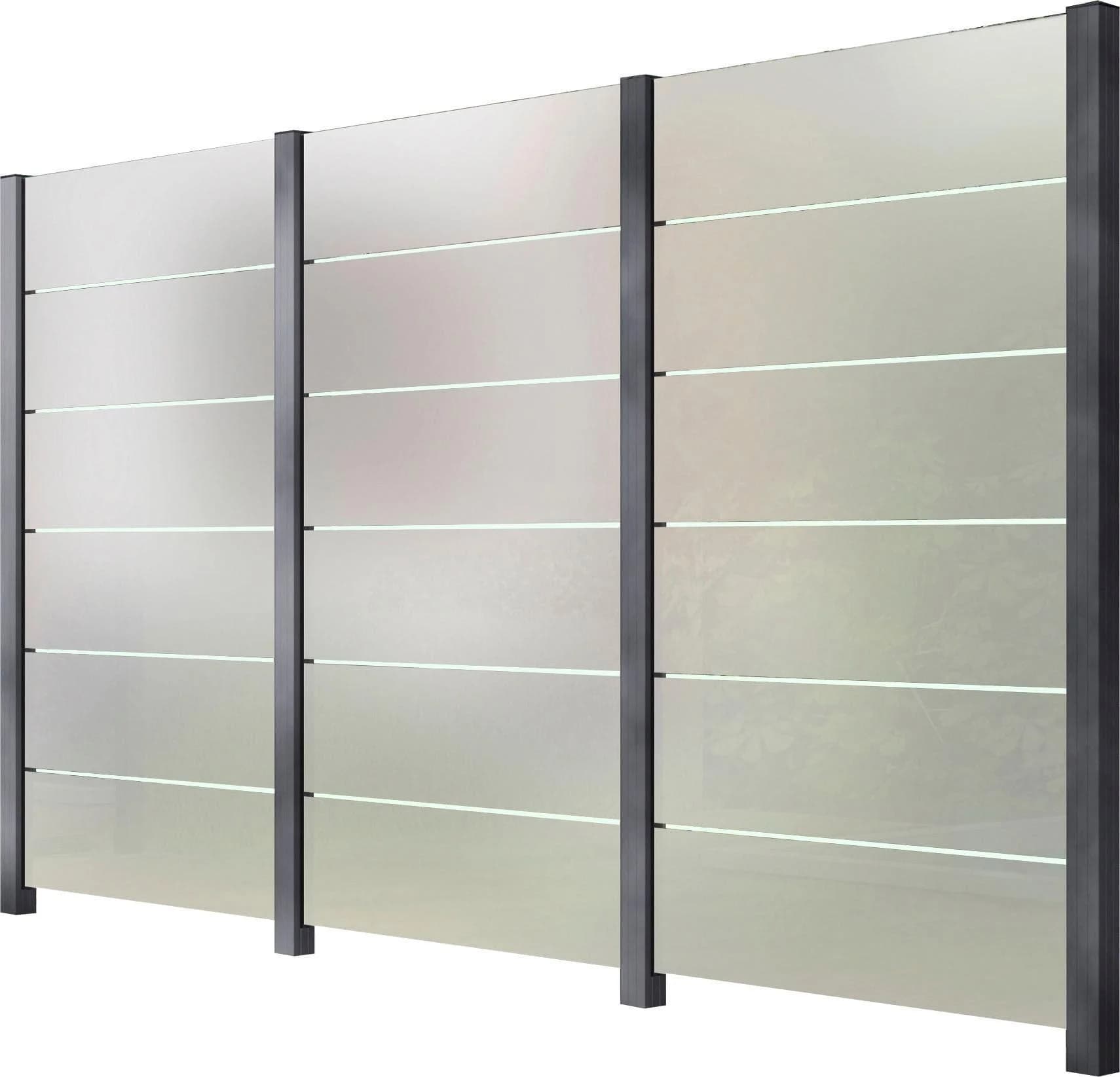 Zaun STAKET PRO Grau Aluminium Glaszaun 3,36m 4 Pfosten