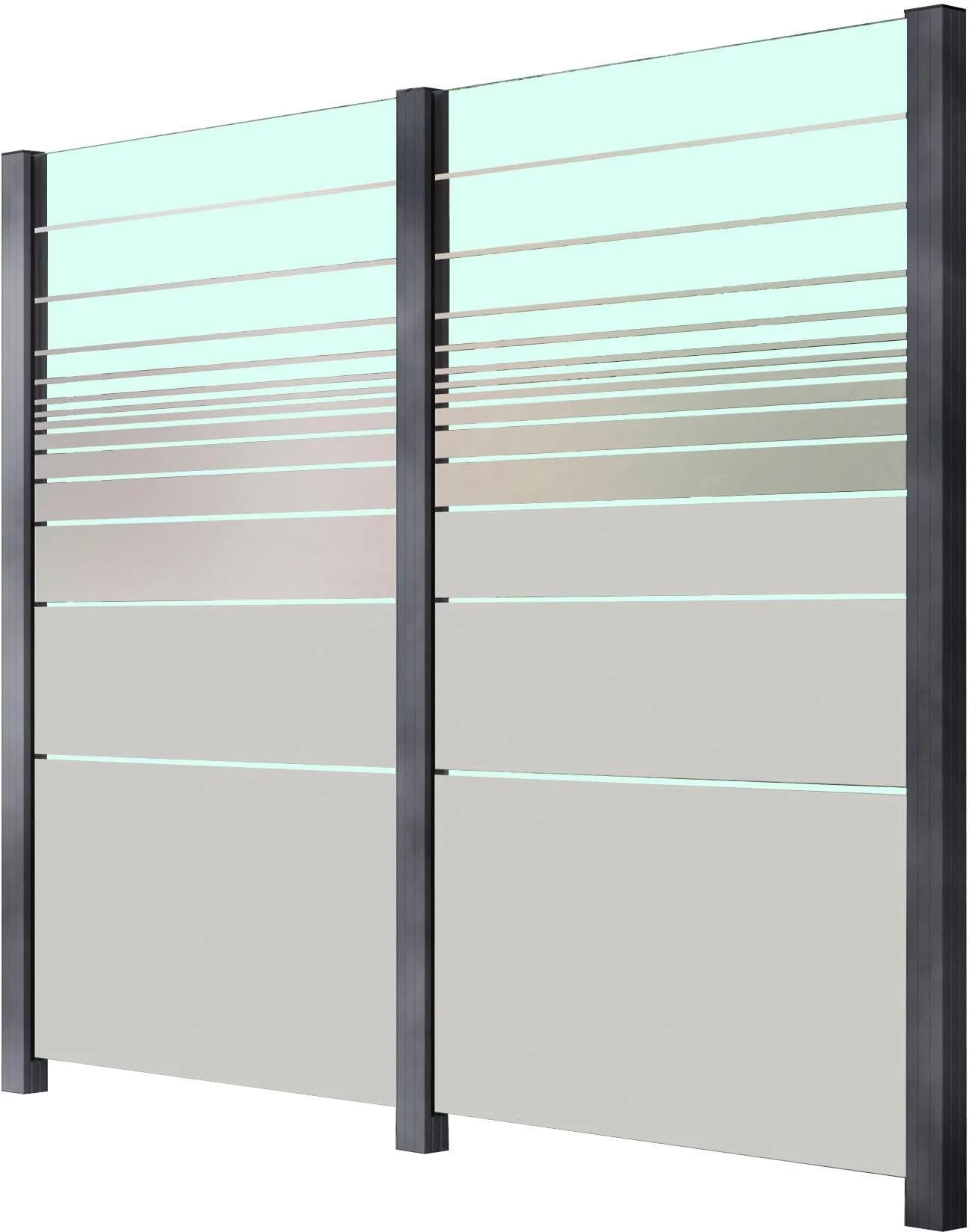 Zaun STAKET PRO Glaszaun Grau Aluminium 3 Pfosten 2,29 m