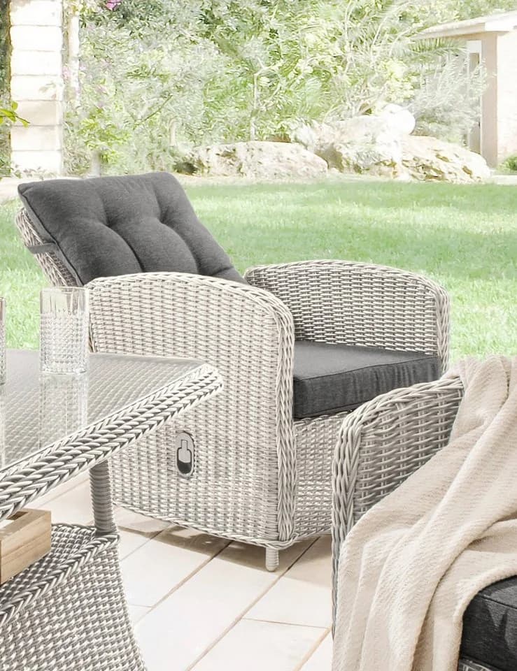 Loungesessel DESTINY MERANO Vintage Weiß Polyrattan mit Verstellfunktion