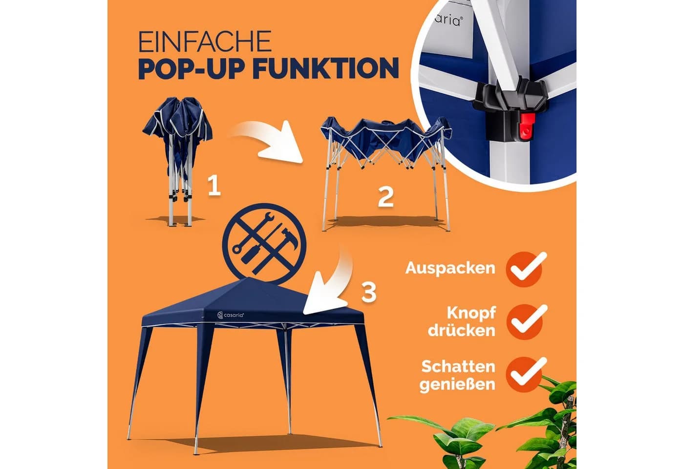 Casaria Pavillon Pop-Up 300x300 cm Blau UV-Schutz 50+