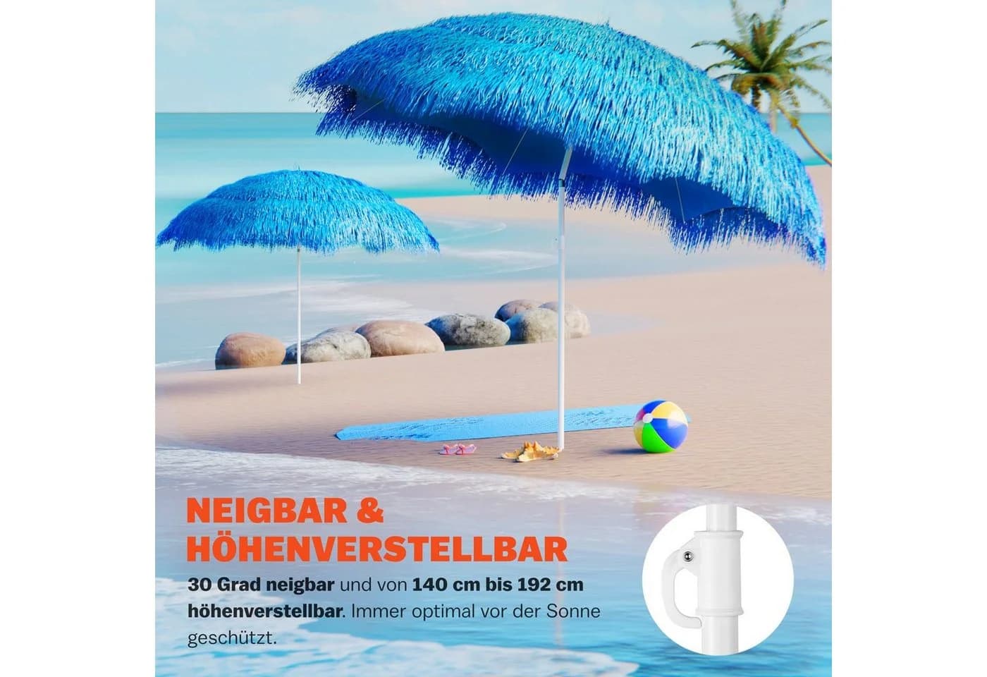 Kingsleeve Sonnenschirm Hawaii Blau 160 cm Neigbar Höhenverstellbar