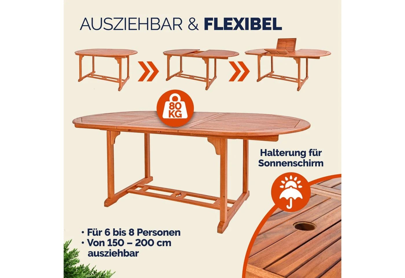 Casaria Gartentisch Vanamo Wetterfest Klappbar Holz FSC®-zertifiziert