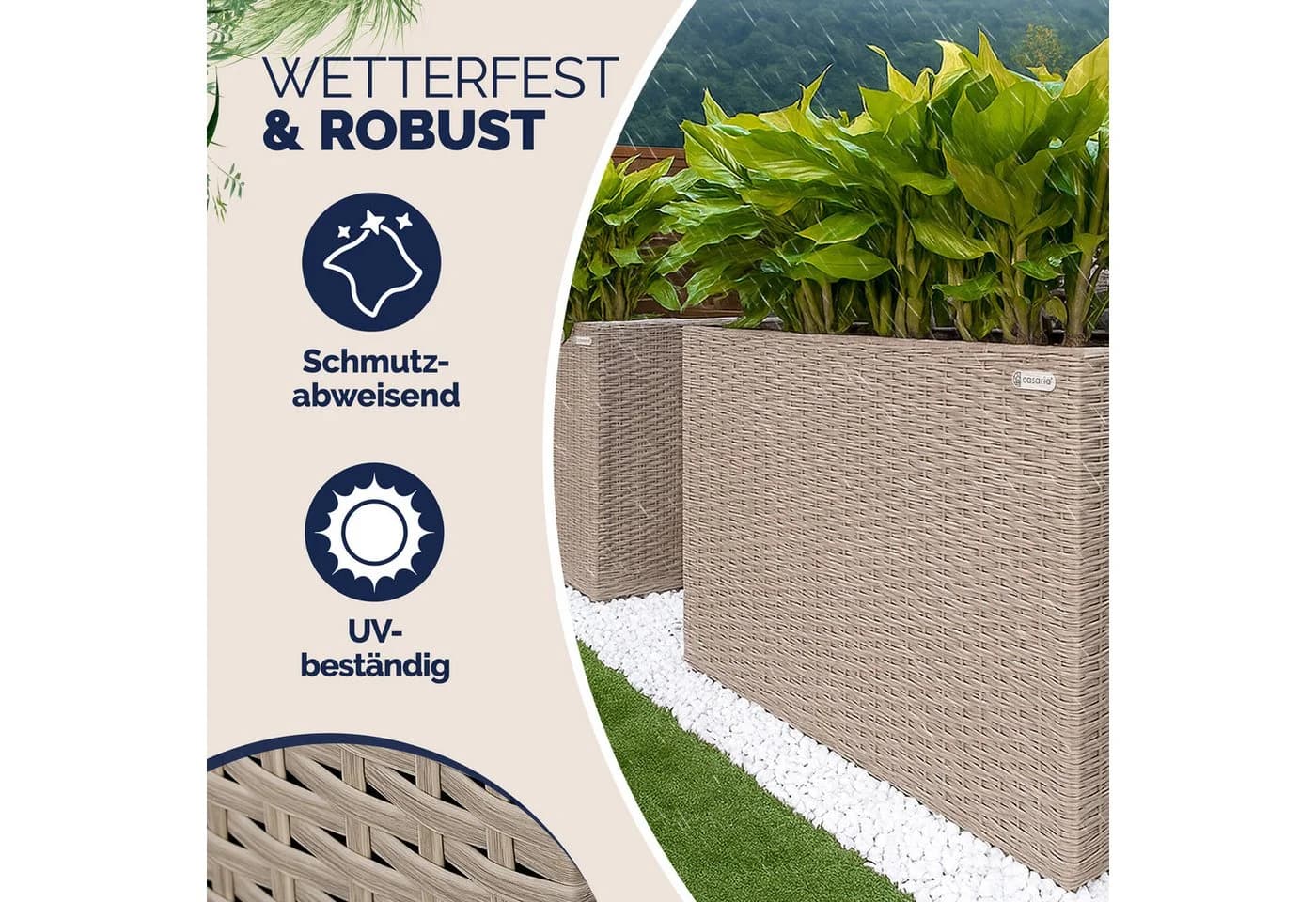 Casaria Pflanzkübel 3er Set Creme Polyrattan