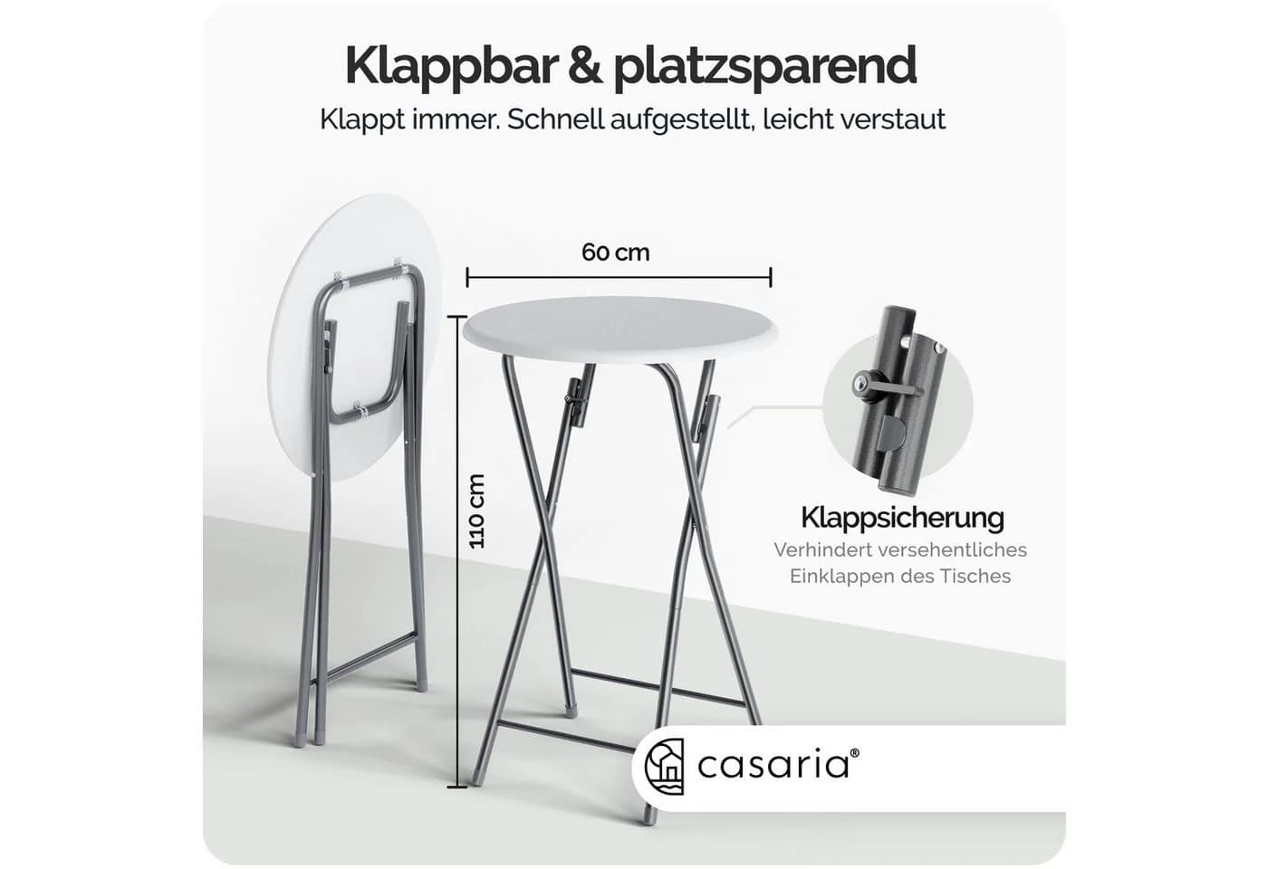 Casaria Stehtisch Klappbar 110cm Hoch Rund Ø60cm Garten Camping Bistrotisch Partytisch