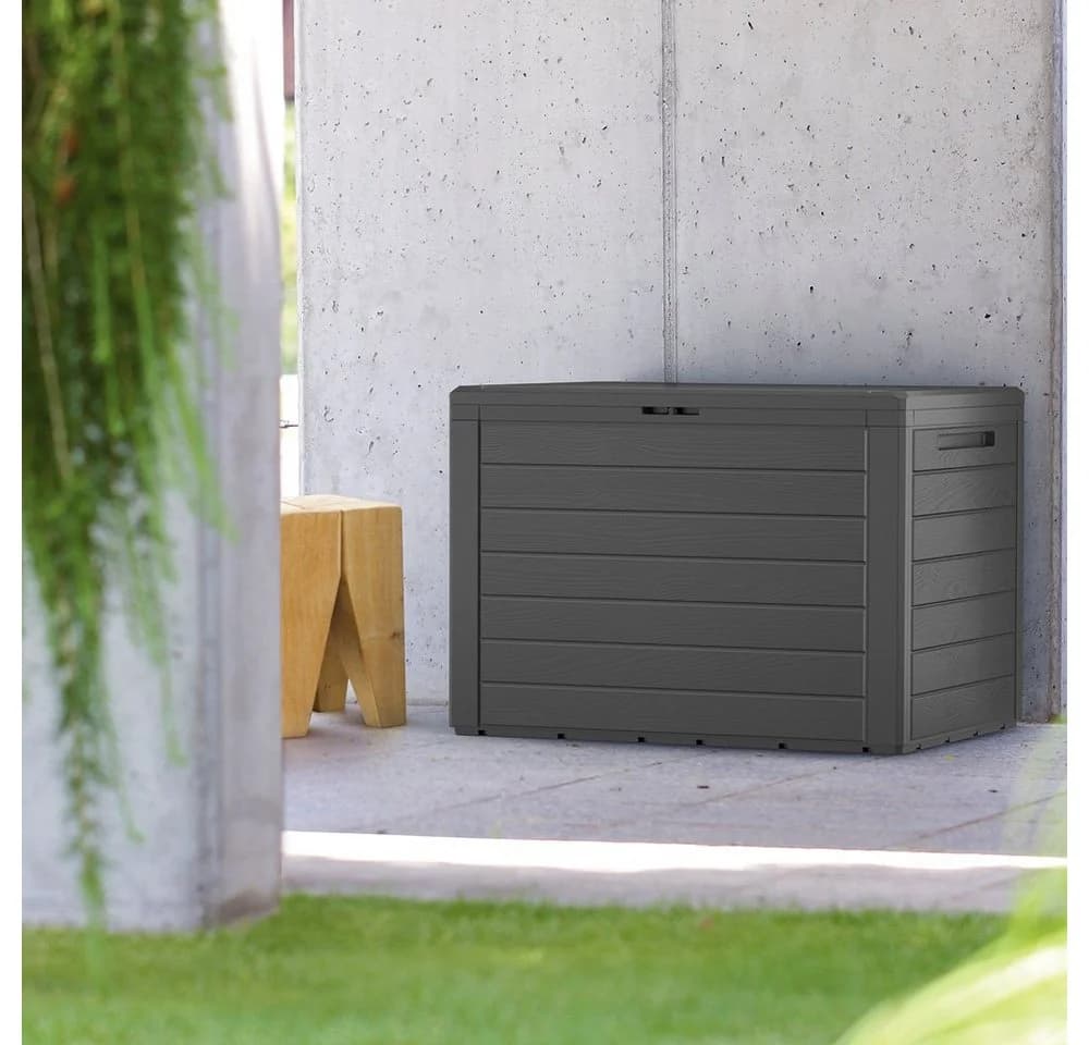 Casaria Auflagenbox Lille Grau Kunststoff mit Holzoptik