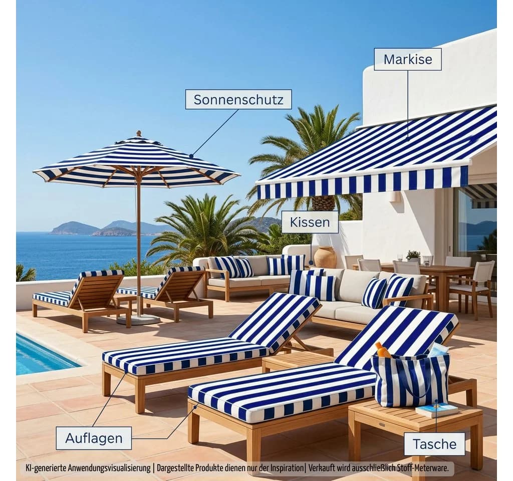 novely® Oxford SUNRISE 420D Stoff Weiß-Blau Wasserdicht UV-beständig