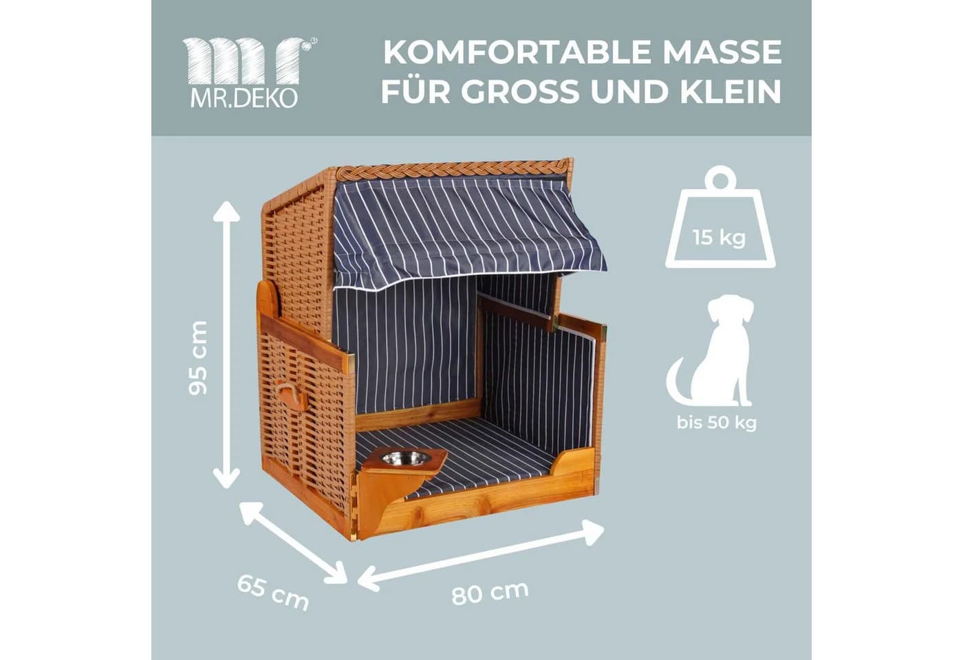 MR.DEKO Haustierstrandkorb Wacholder PE Rattan