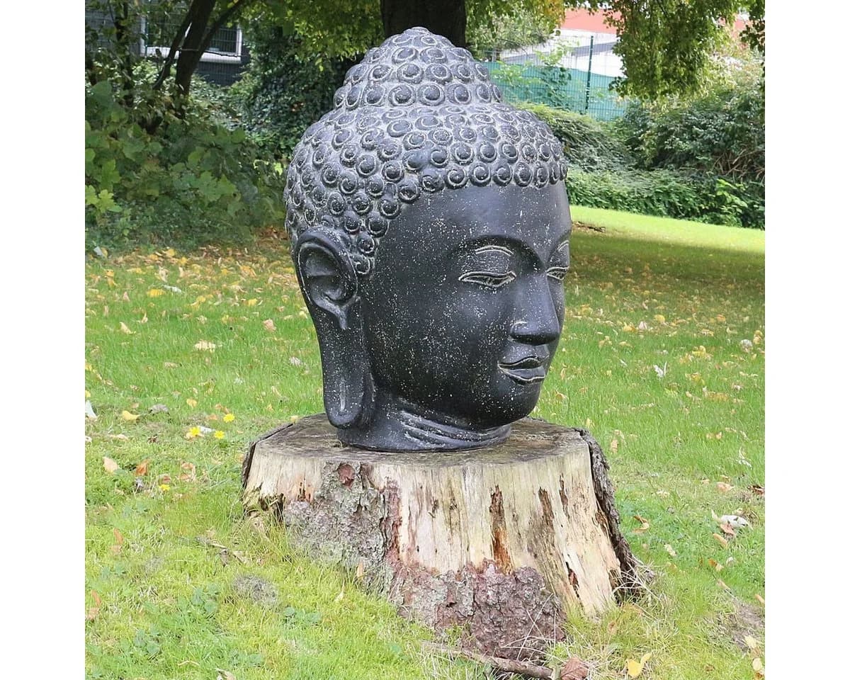 Oriental Galerie Buddha Kopf Gartenfigur Schwarz 33 cm Lavastein
