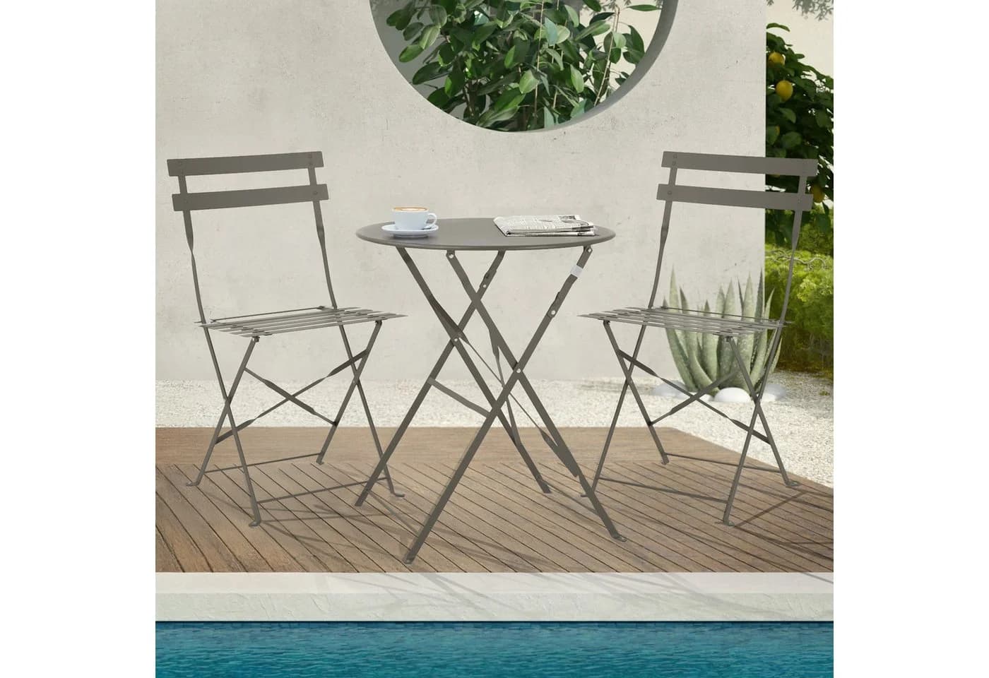 SVITA Balkonset BERLIN Bistro-Set 3-tlg. Taupe Klappbar
