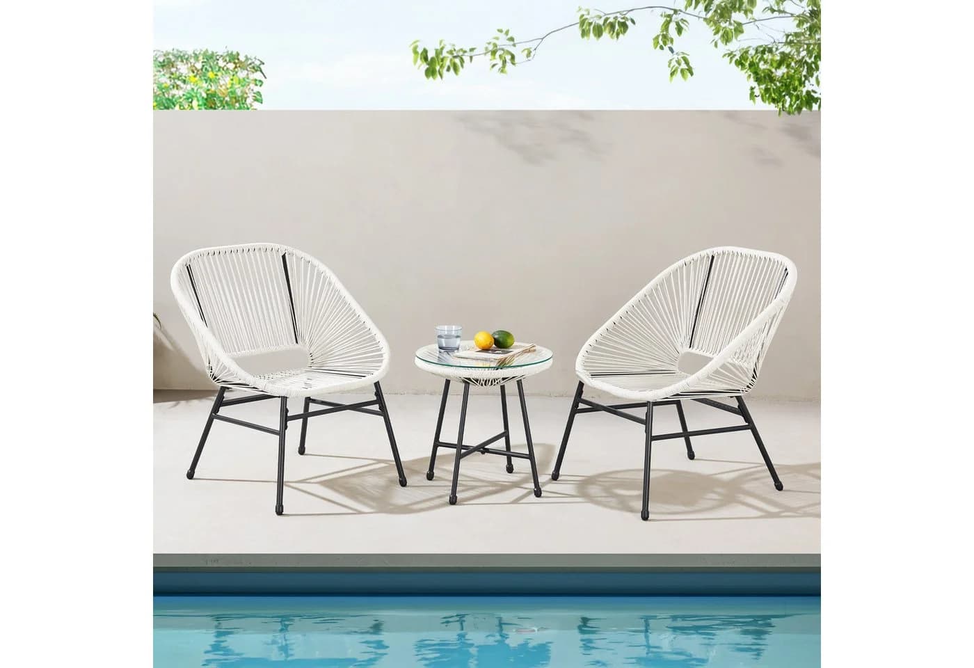 SVITA Balkonset TULUM 3-teilig Weiß Polyrattan mit Tisch
