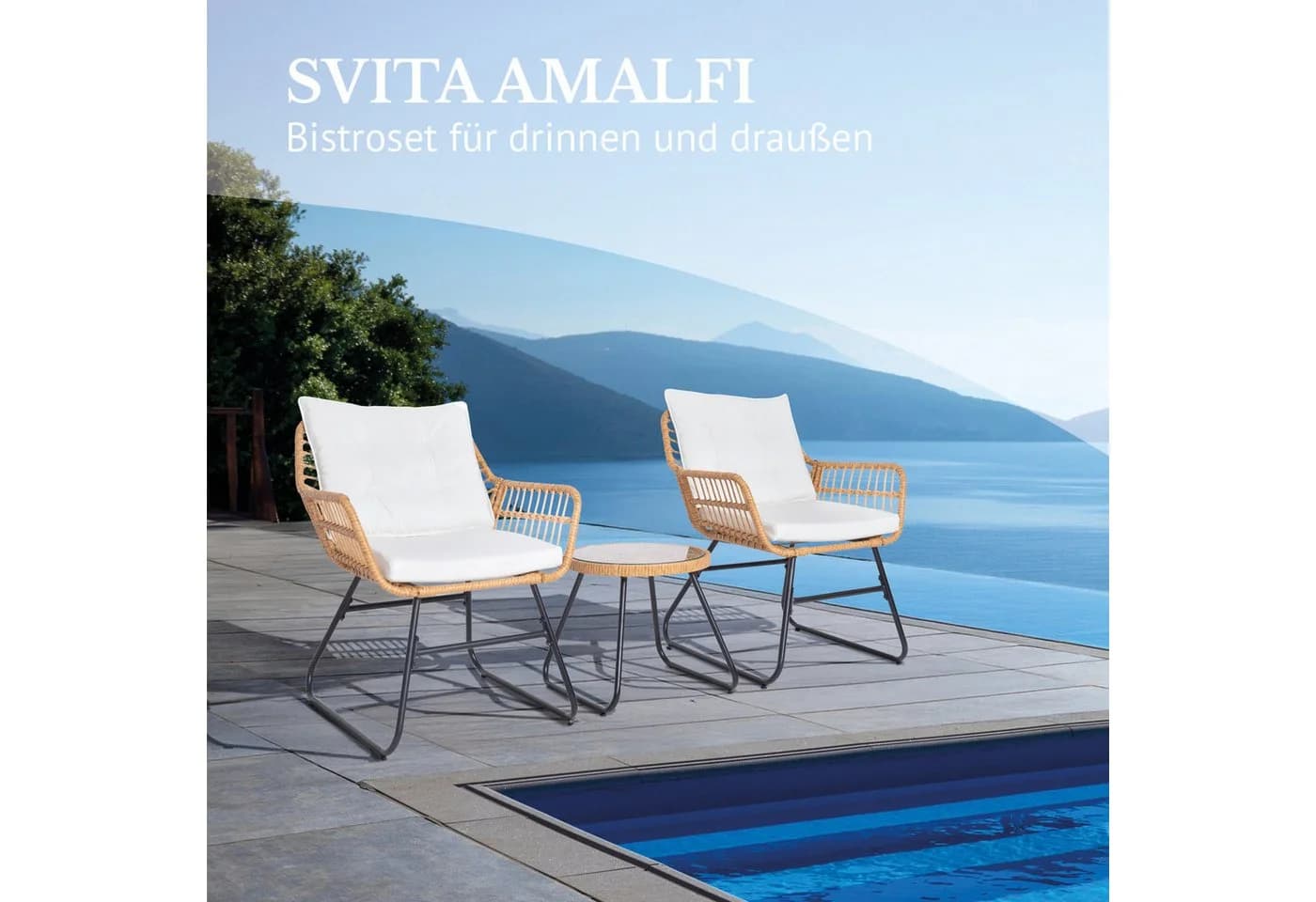 SVITA AMALFI Balkonset Rattan Outdoor Sitzgruppe Natur Creme