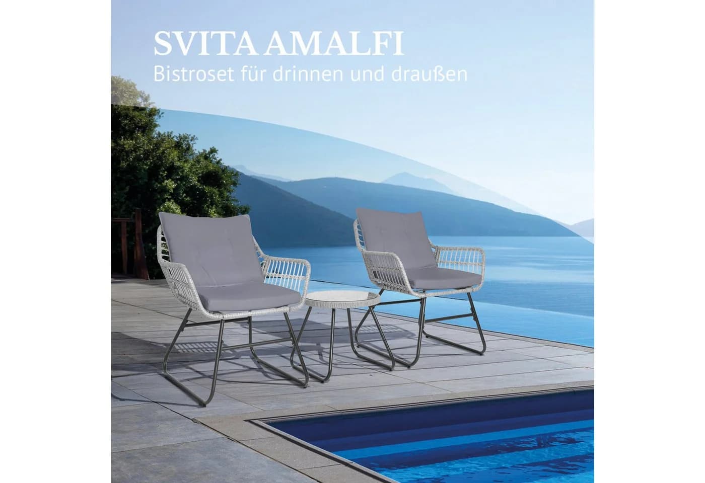 SVITA Balkonset AMALFI Rattan Outdoor Sitzgruppe Hellgrau