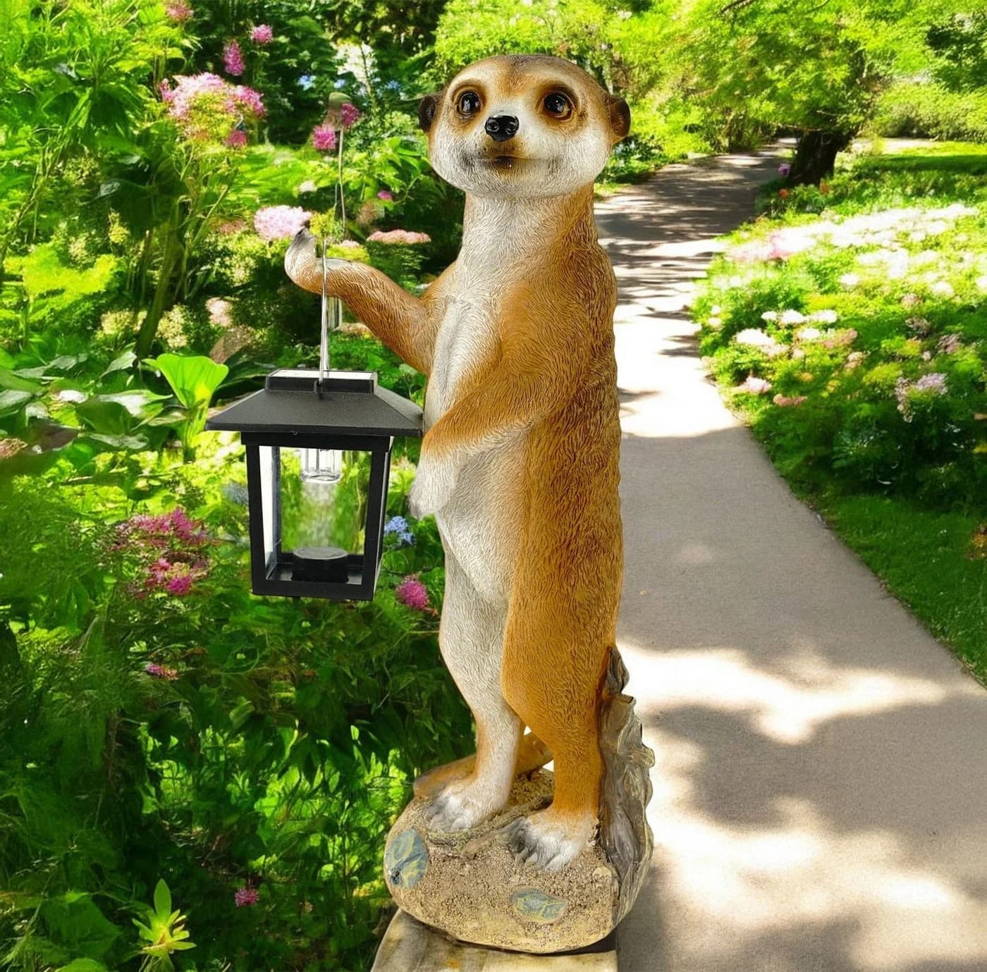 Kremers Schatzkiste Erdmännchen Eddy Gartenfigur mit Solarlaterne