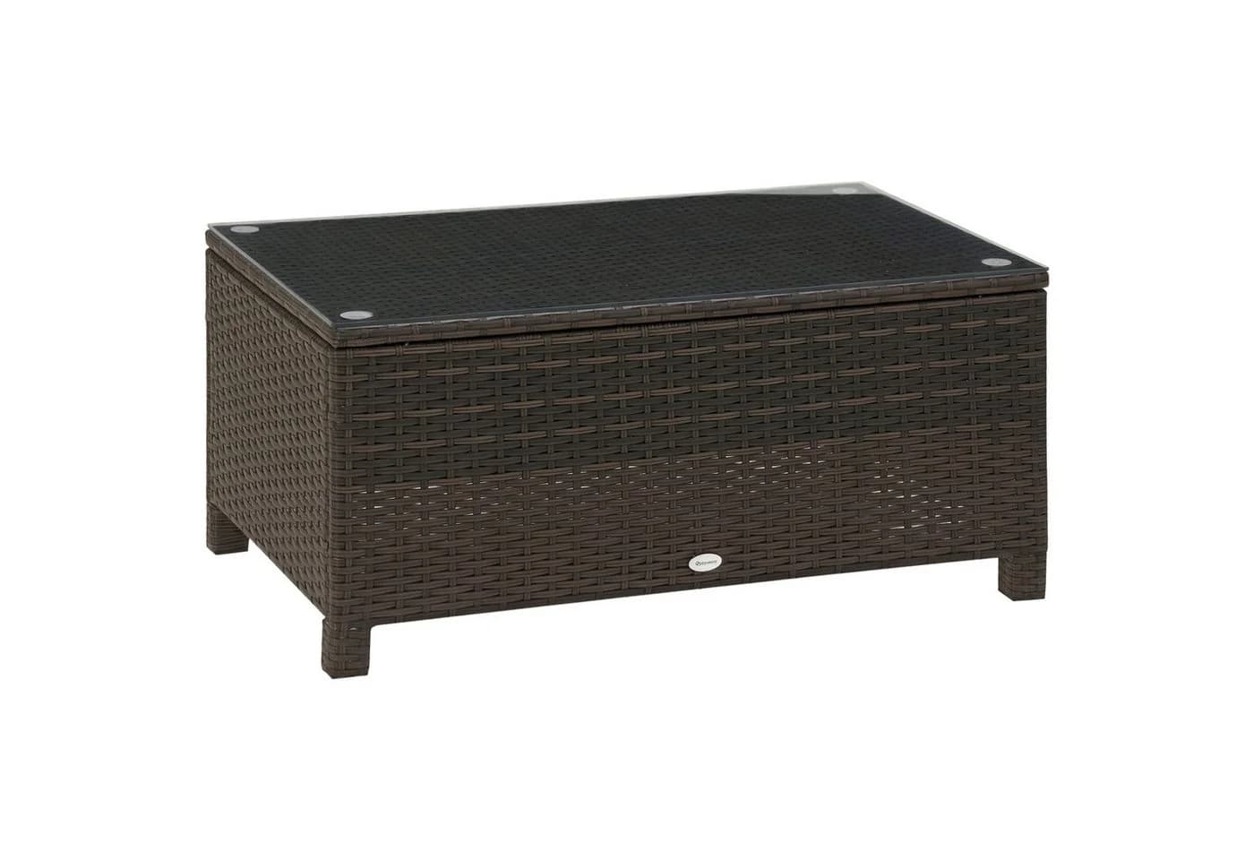 Outsunny Gartentisch Braun Polyrattan mit Glasplatte