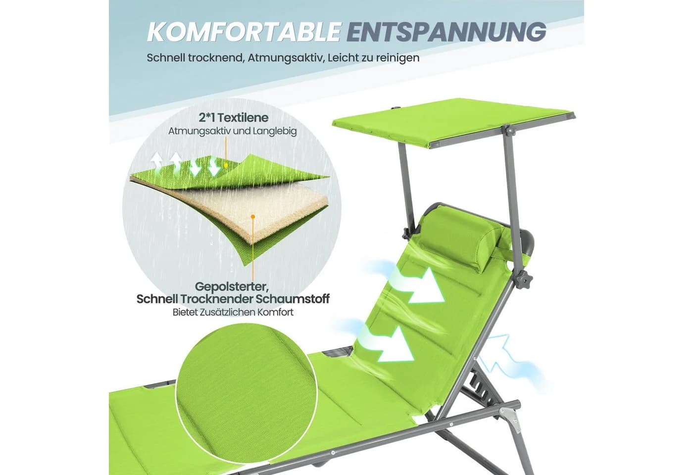 HOMECALL Gartenliege Klappbar Verstellbar Grün Aluminium