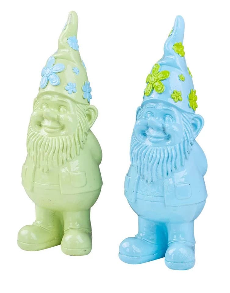 Levandeo® 2er Set Gartenzwerge Deko Figuren Kunstharz Blau Grün