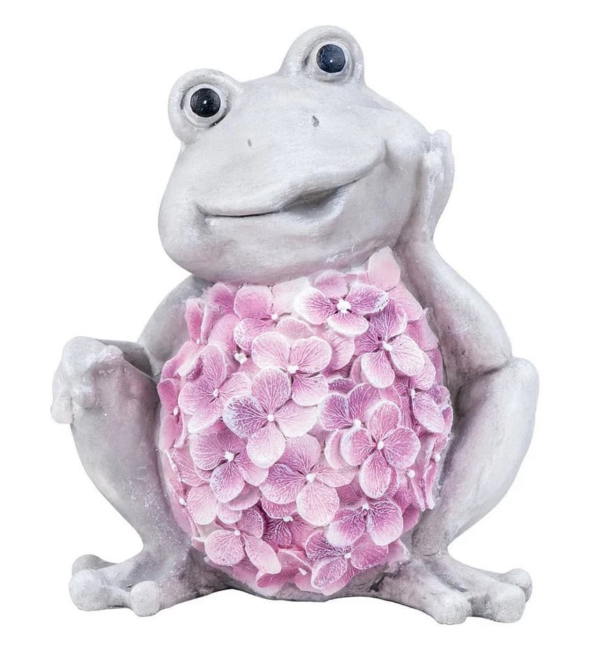 Levandeo® Dekofigur Frosch Grau Rosa Blüten Kunststein Garten