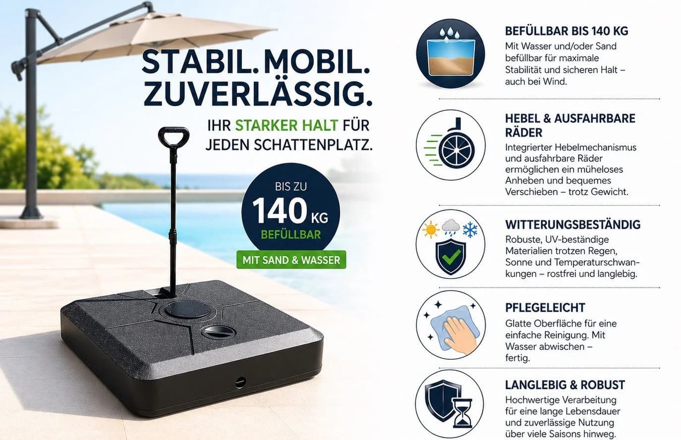 Gardissimo Ampelschirmständer Smart 140 kg befüllbar Schwarz
