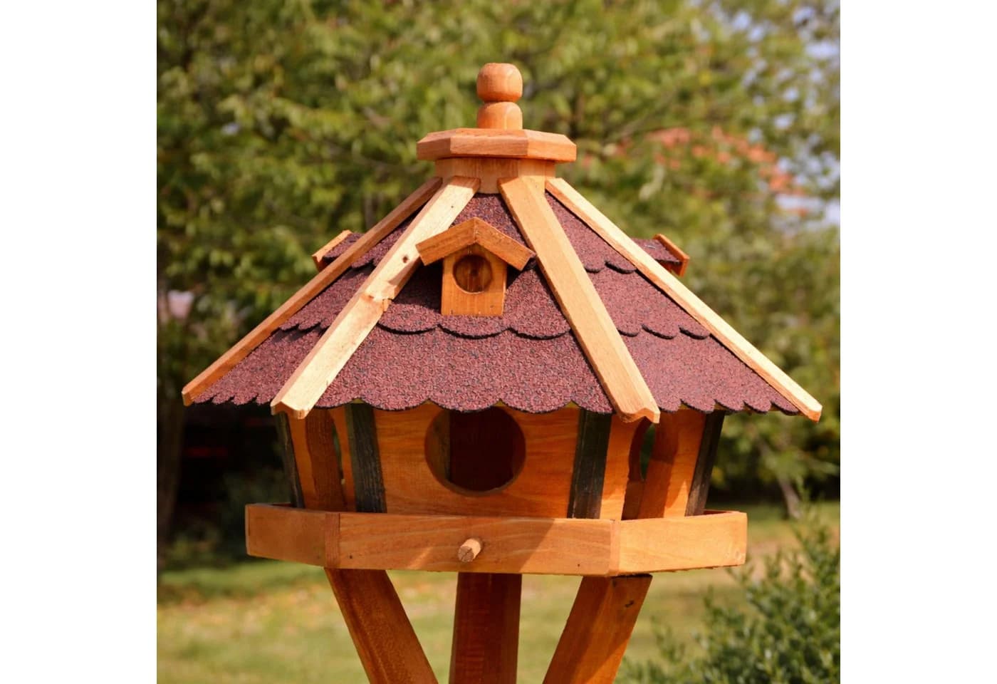 Vogelhaus aus Holz wetterfest mit Futterautomat & Solar