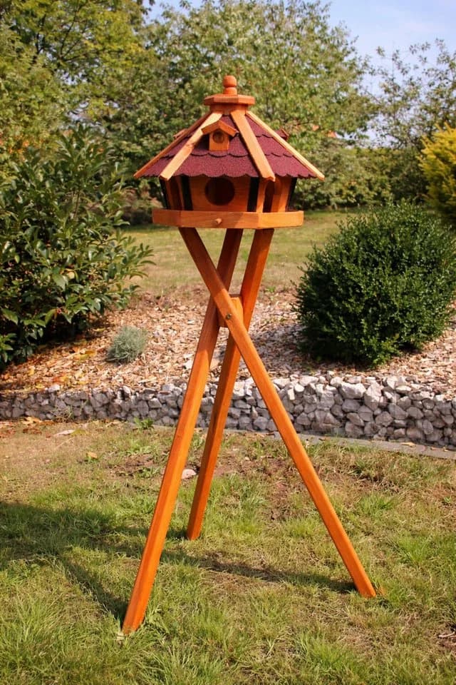 Vogelhaus Holz mit Futterautomat & Ständer wetterfest