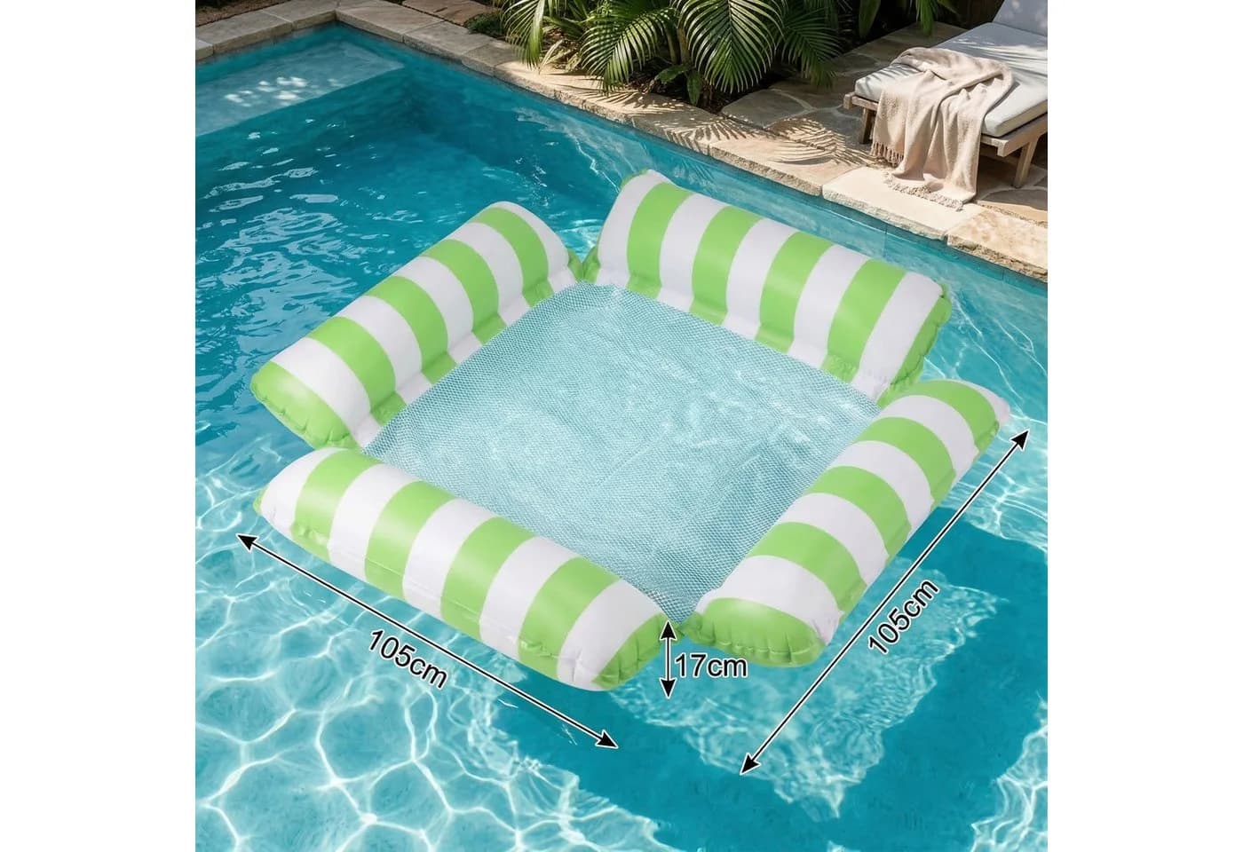 Lantelme Pool Loungesessel 4-in-1 Grün/Weiß PVC