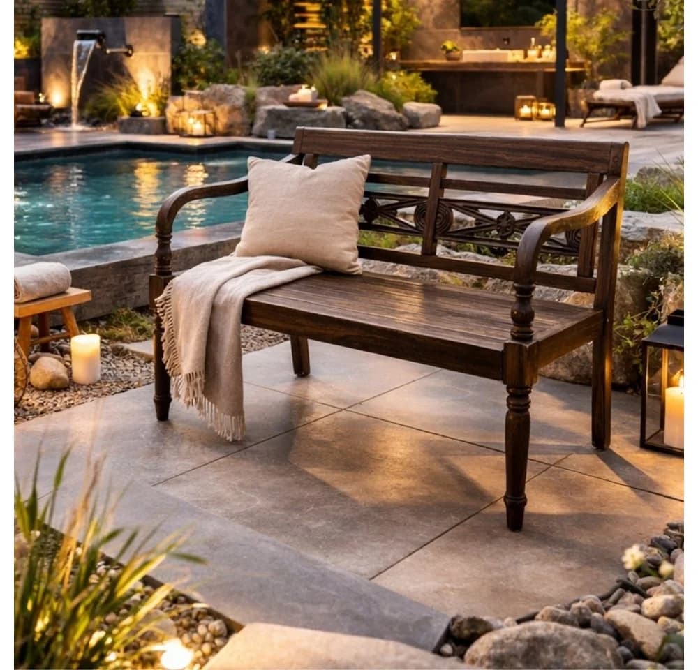 LebensWohnArt Sitzbank CHRISTOS Massive Teakholz 100cm Braun Outdoor