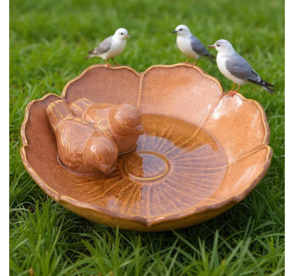 Fachhandel Plus Vogeltränke Fleur Keramik mit Deko-Vögeln