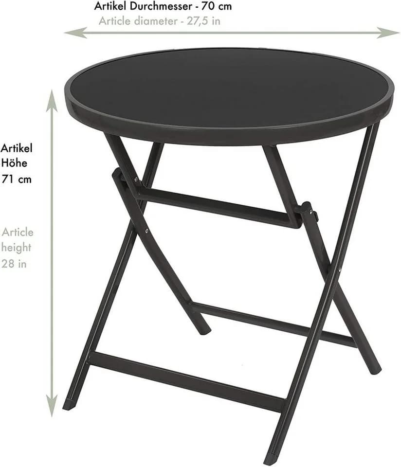 BRUBAKER Milano Glastisch Rund Klappbar Anthrazit Grau 70 cm
