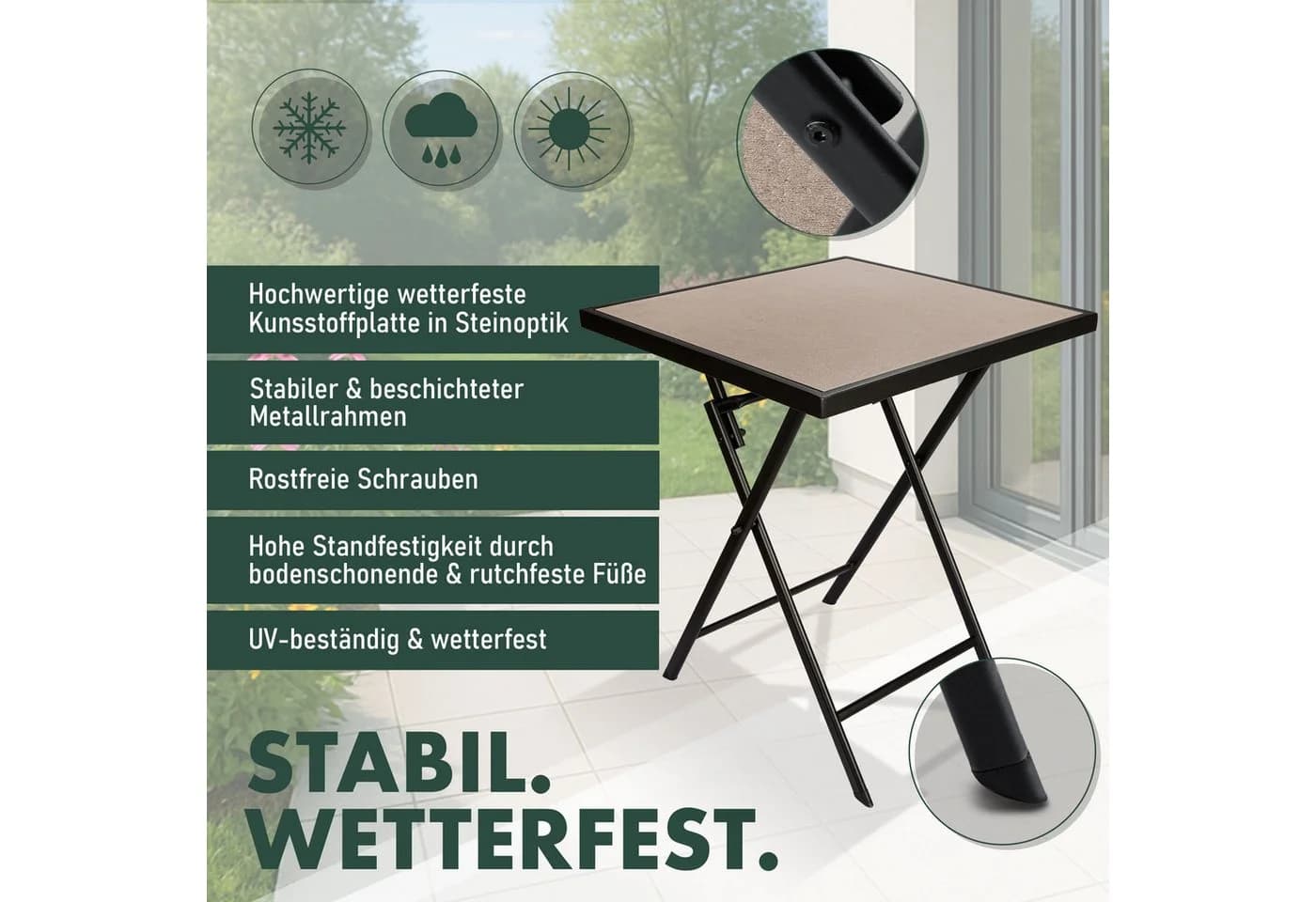BRUBAKER Gartentisch Bergamo Beige/Grau Metall Klappbar