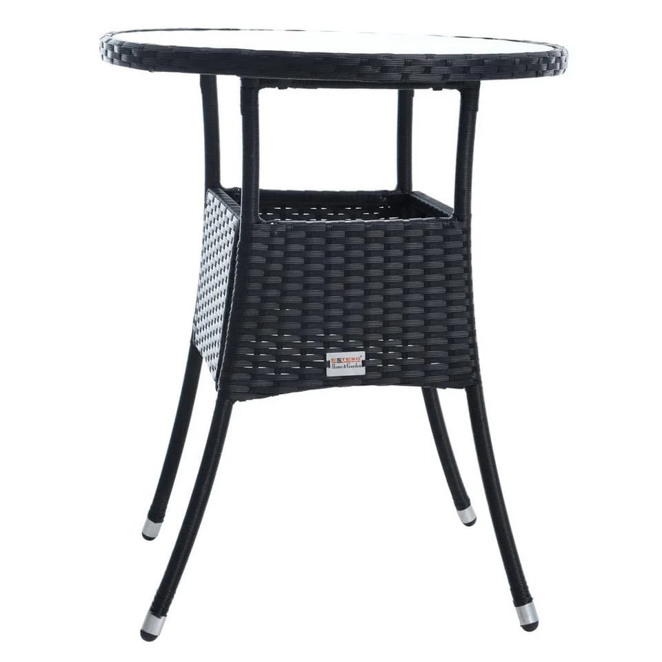 ESTEXO Gartentisch Rund Schwarz Polyrattan mit Glasplatte
