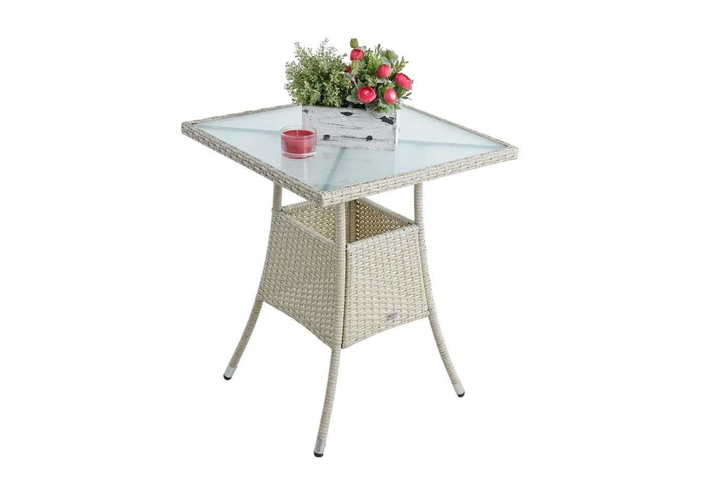 ESTEXO Gartentisch Polyrattan Beistelltisch 60 cm Beige