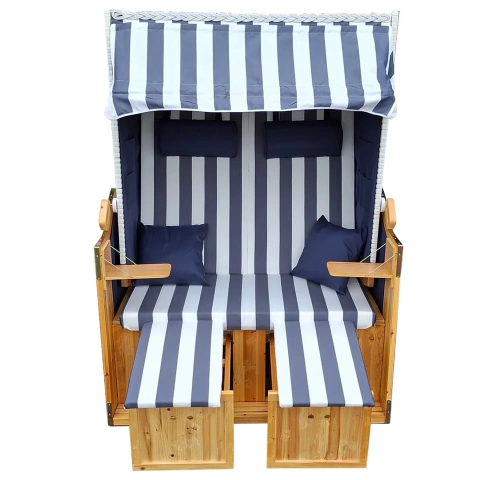 Vaiko Strandkorb Binz 2-Sitzer Volllieger PE-Rattan Holz Weiß