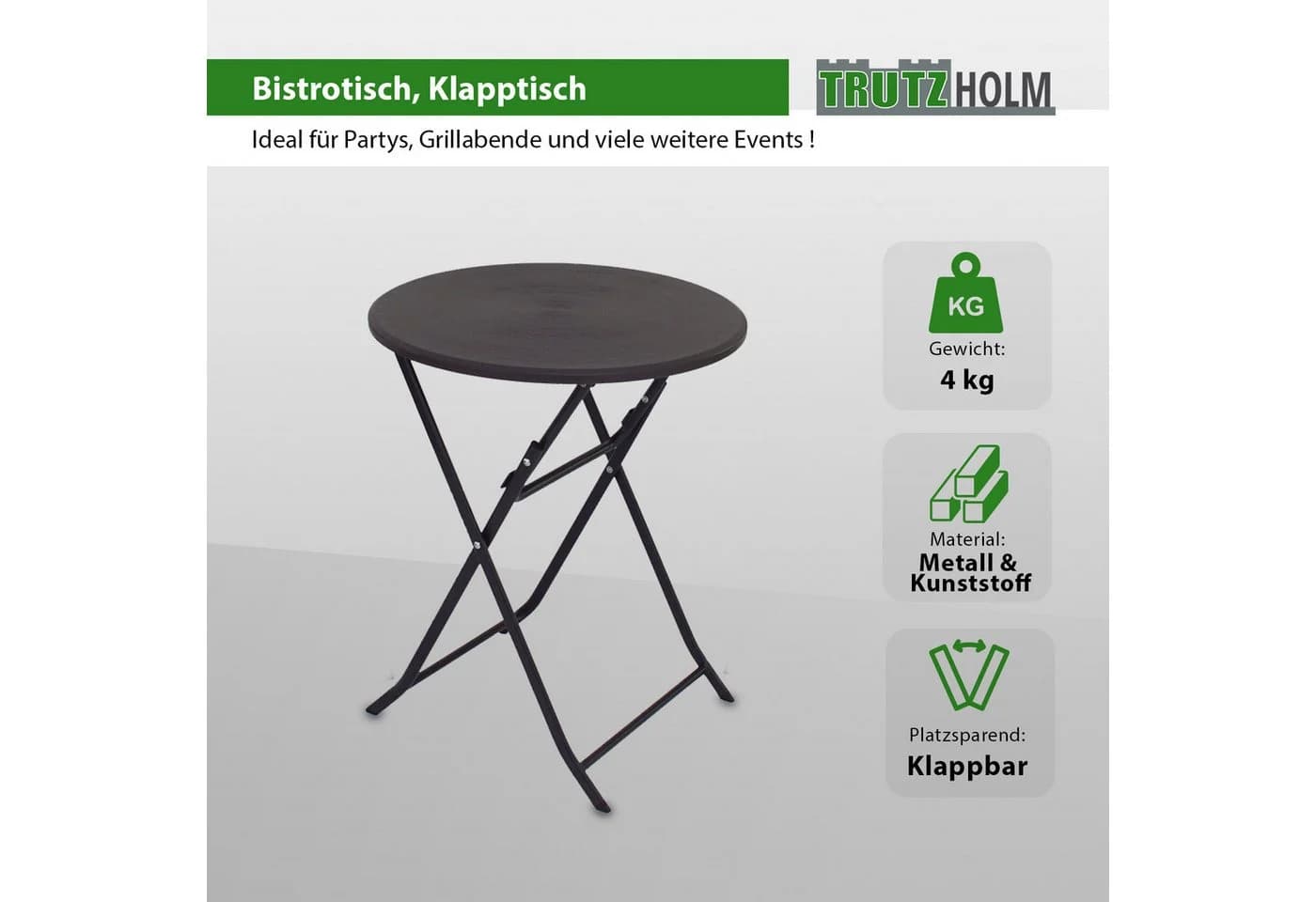 TRUTZHOLM Bistrotisch Grau Holzoptik Klappbar 60 cm