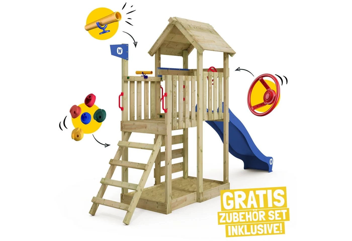 Wickey Spielturm JoyFlyer Garten-Klettergerüst mit Wellenrutsche & Sandkasten