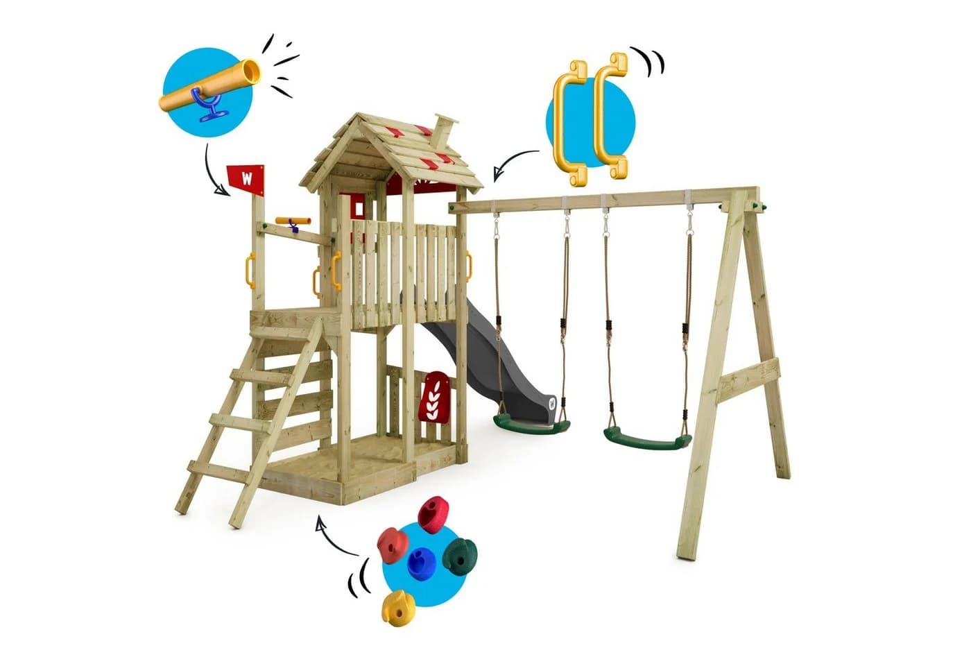 Wickey Spielturm FarmFlyer mit Rutsche, Kletterwand & Spielhaus