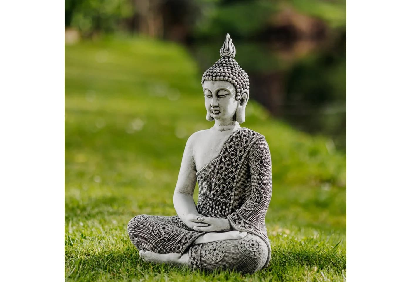 gartendekoparadies.de Thailändische Buddha Statue Grau Steinguss 49 cm