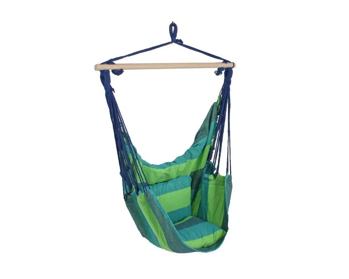 GartenHero Hängesessel mit Kissen Hartholz Blau/Grün