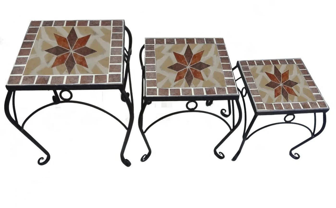 GartenHero Beistelltisch 3er Set Blumenhocker Mosaik-Design