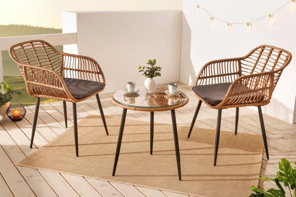 riess-ambiente Balkonset PARIS 3-tlg. Braun Polyrattan Bistro-Set mit Kissen