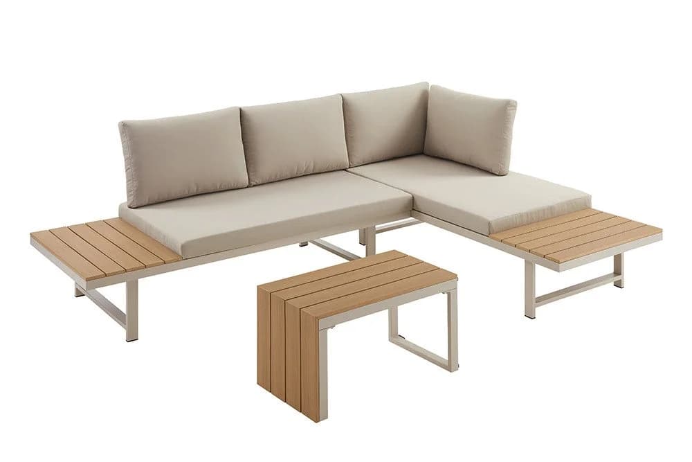 riess-ambiente Lounge-Set 3-tlg. Beige/Grau WPC Aluminium