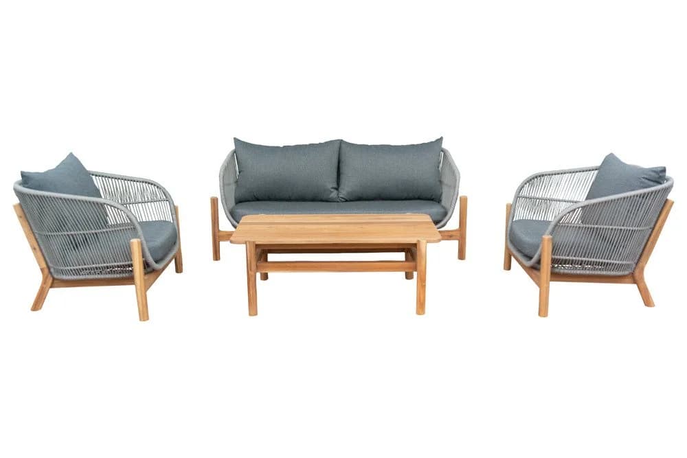 riess-ambiente Loungeset ROPE Grau/Natur 4-tlg. Akazie Aluminium