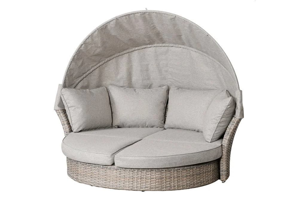 riess-ambiente Loungebett SEATTLE 195cm Greige Polyrattan mit Sonnendach